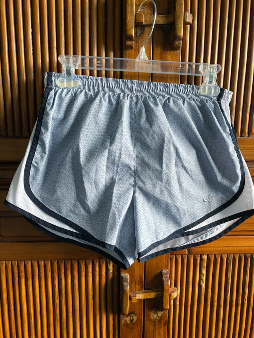 Nike Women’s Tempo Shorts Light Gray with Blue Graphic Design